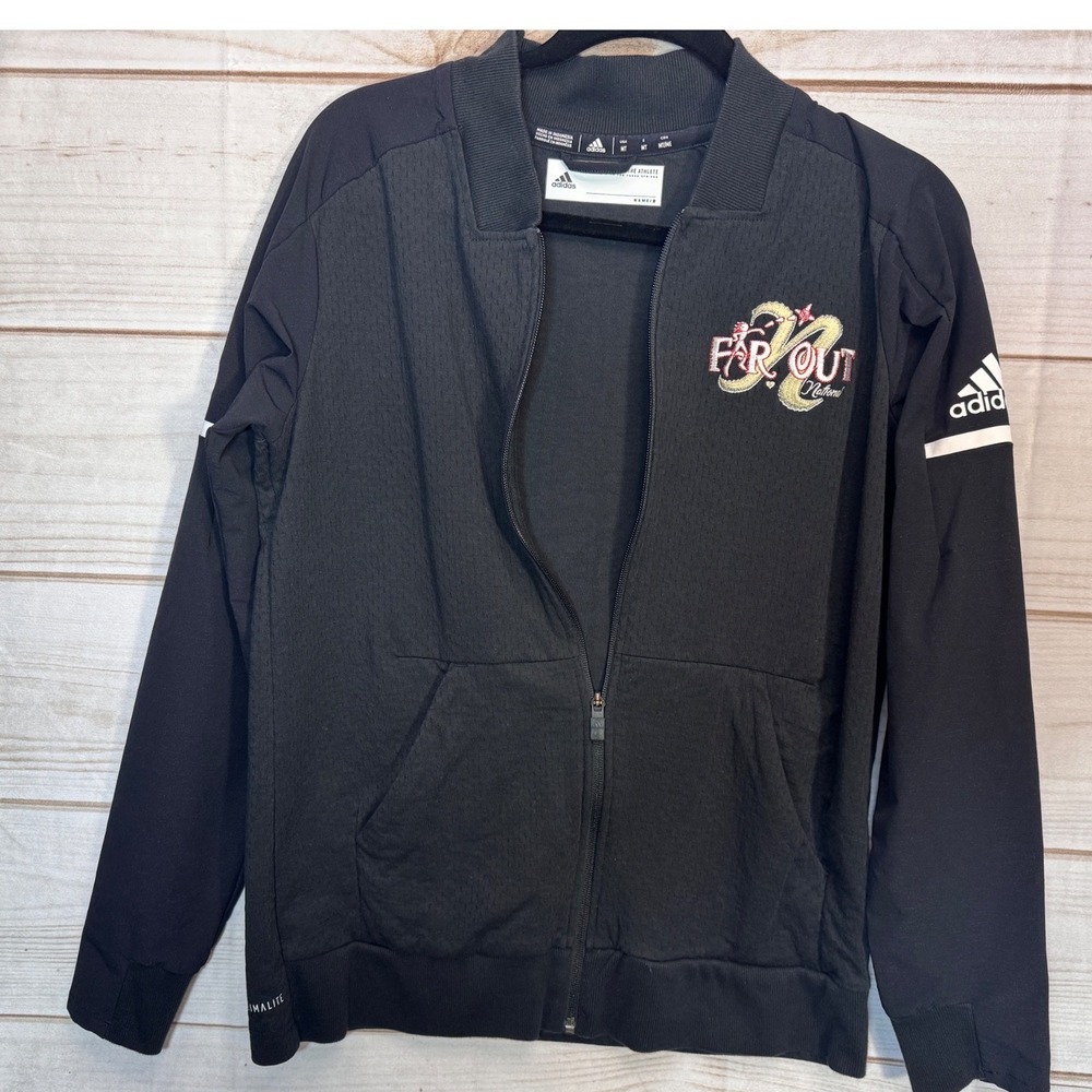 Adidas Track Jacket Mens MT Black Climalite Far Out Vollyball Nationals Full Zip